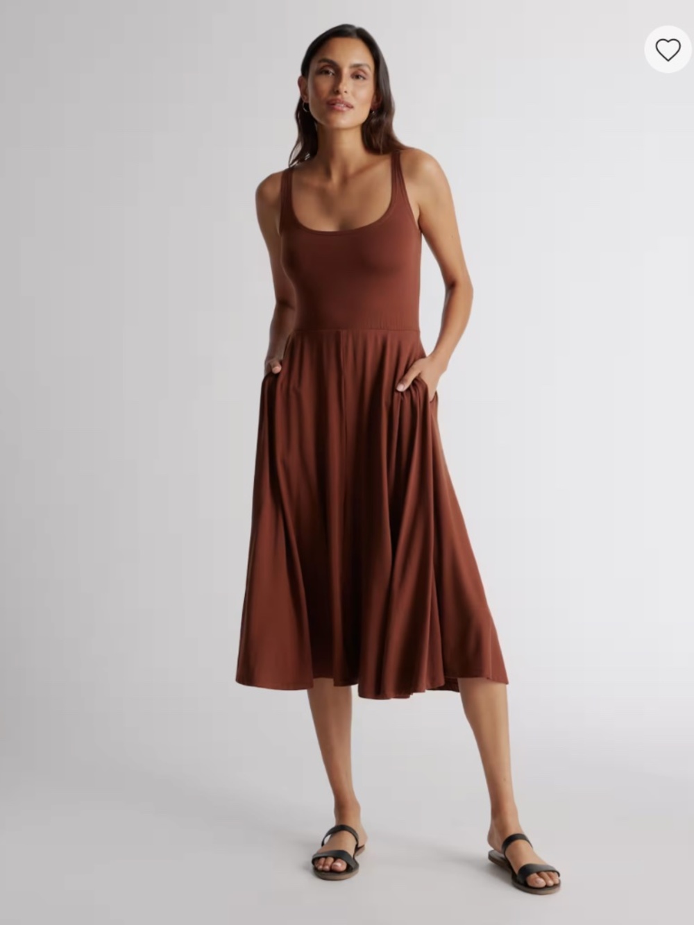 Quince Tencel Jersey Fit & Flare Tank Dress, Brown, Small
